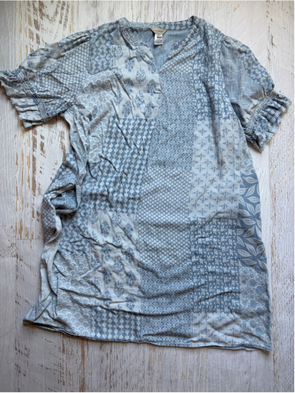 Women's Multiples Blue & White Patchwork Dress, Size 2X